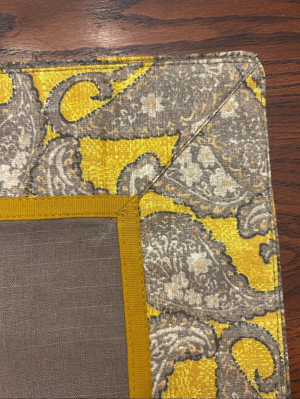 Threshold Brown Center Placemat with Yellow Paisley Border - Set of 4